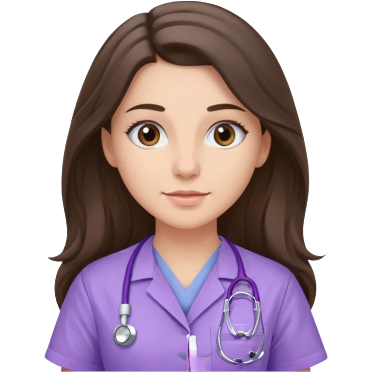 pretty brunette nurse with long hair in lilac scrubs emoji