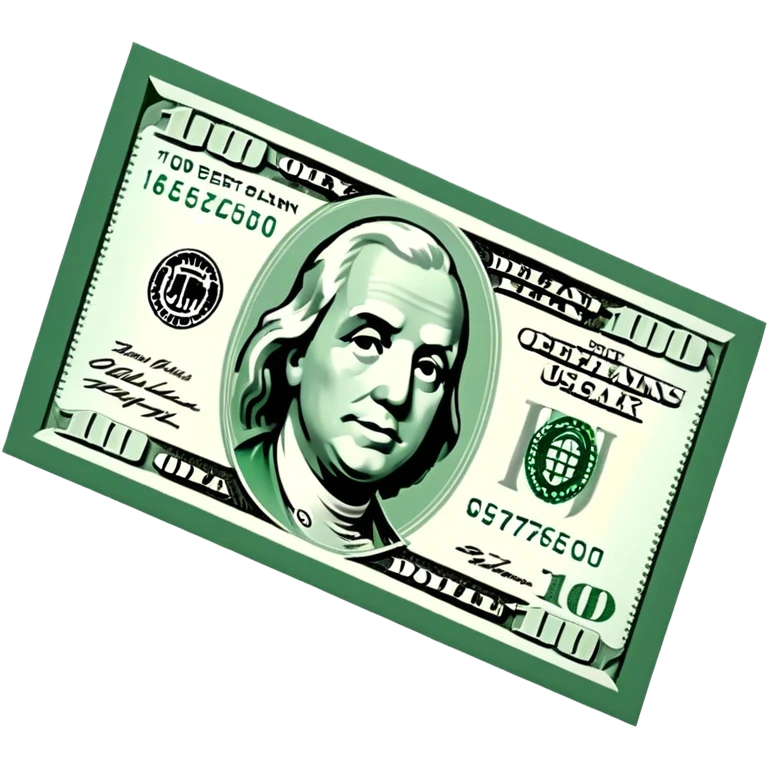 3D realistic US 100 dollar bill sticker, slight perspective, centered, clean cutout, transparent background, no text, no watermark emoji