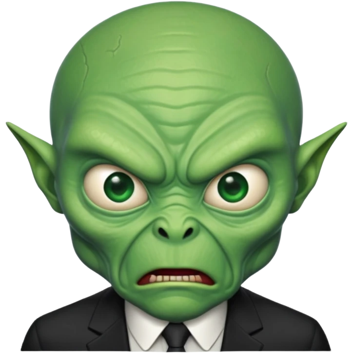 an old alien with black suit, angry emoji