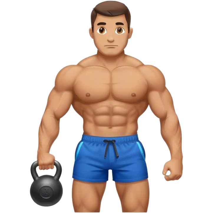 buff man with blue shorts holding kettlebell emoji
