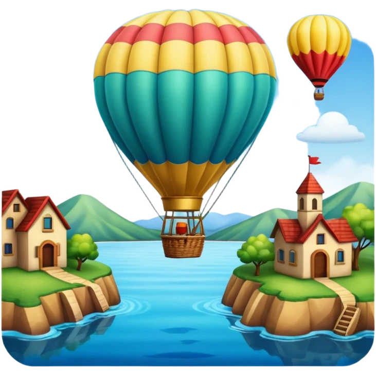 Hot air balloon above scenic water views emoji