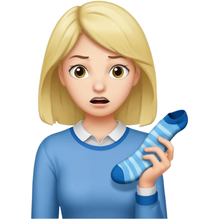 woman with stinky socks in her hands sniffing emoji