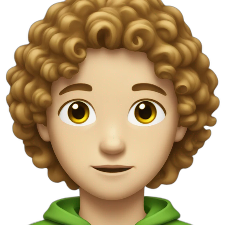 White Young boy with long brown curly hair and green eyes emoji