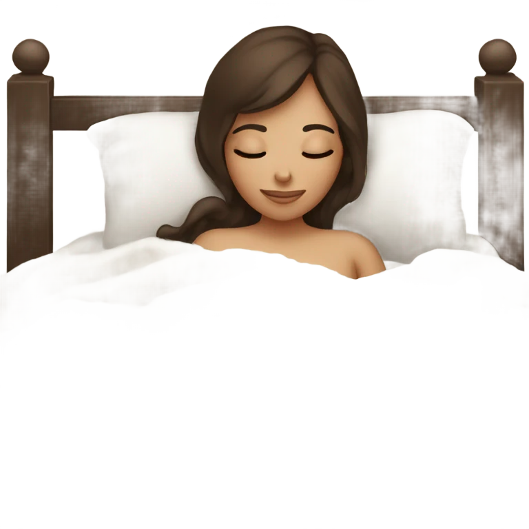 Brunette with highlights sleeping with white fluffy blanket emoji
