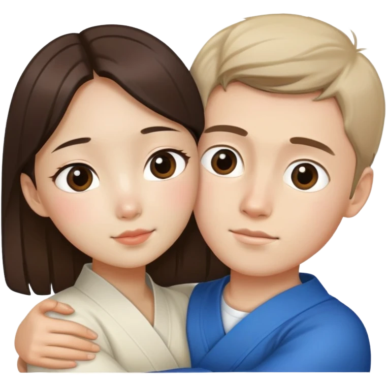 Корейская девушка и русский парень обнимаются emoji