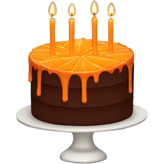 chocolate cake with orange icing on top and candles emoji