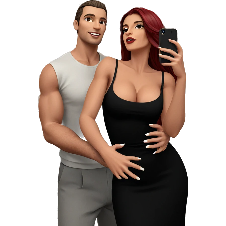 couple selfie in black dress emoji