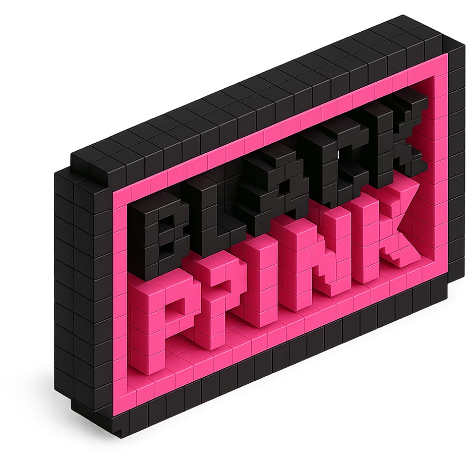 BLACKPINK-inspired object, black and pink colors, blocky and 3D pixelated look emoji