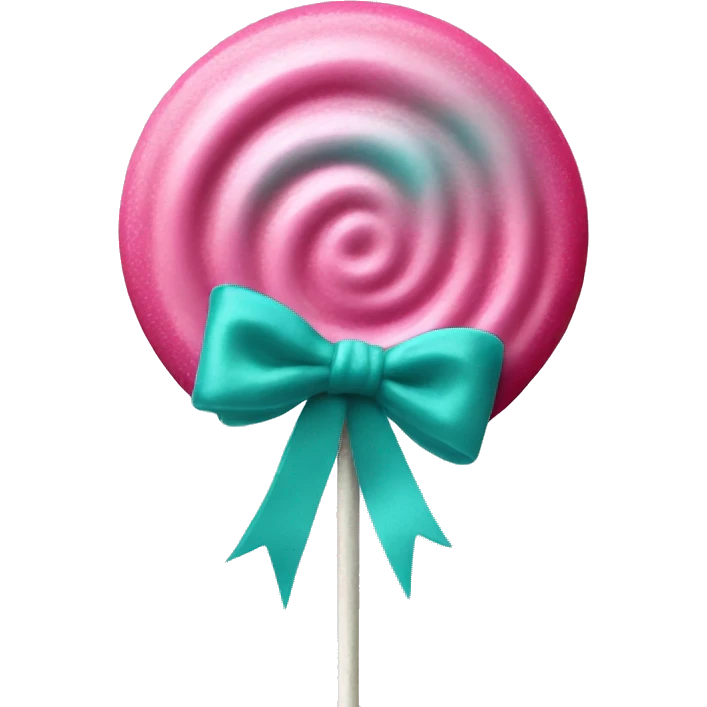 Realistic pink to teal ombre lollipop candy with teal bow on the stick. emoji