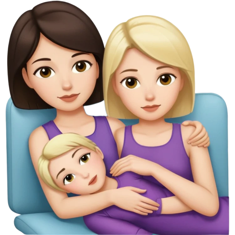 Short haired brunette woman laying on the lap of a long blonde haired woman emoji