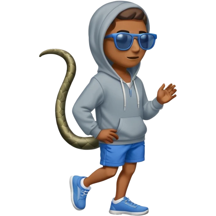 anthropomorphised snake wearing sunglasses, hoodie and shorts, walking upright emoji