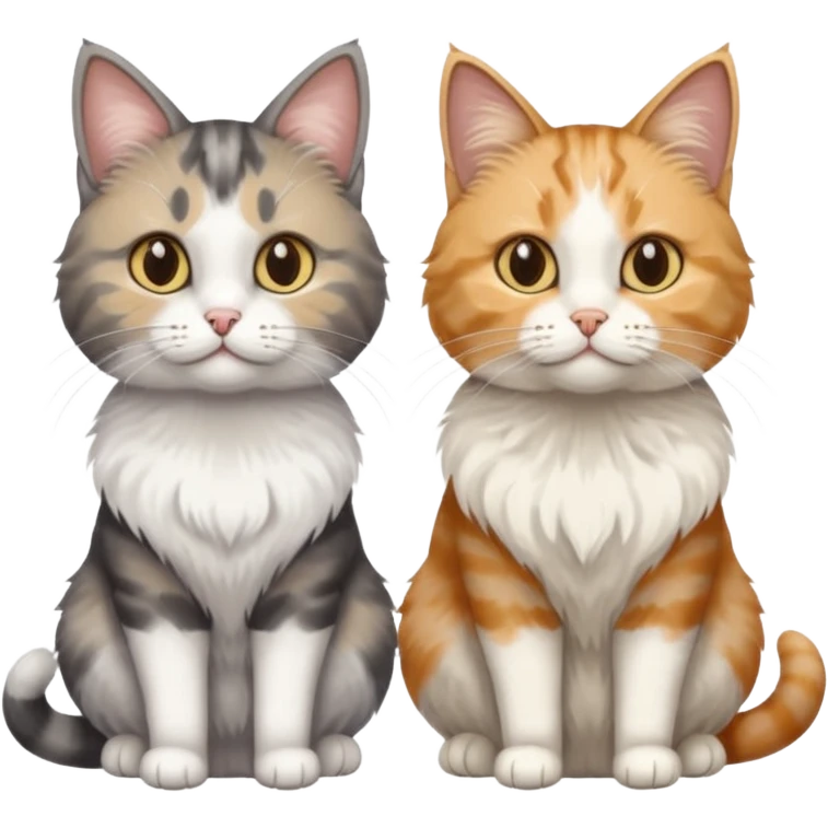a realistic looking very fluffy grey and white cat sitting next to another cat emoji