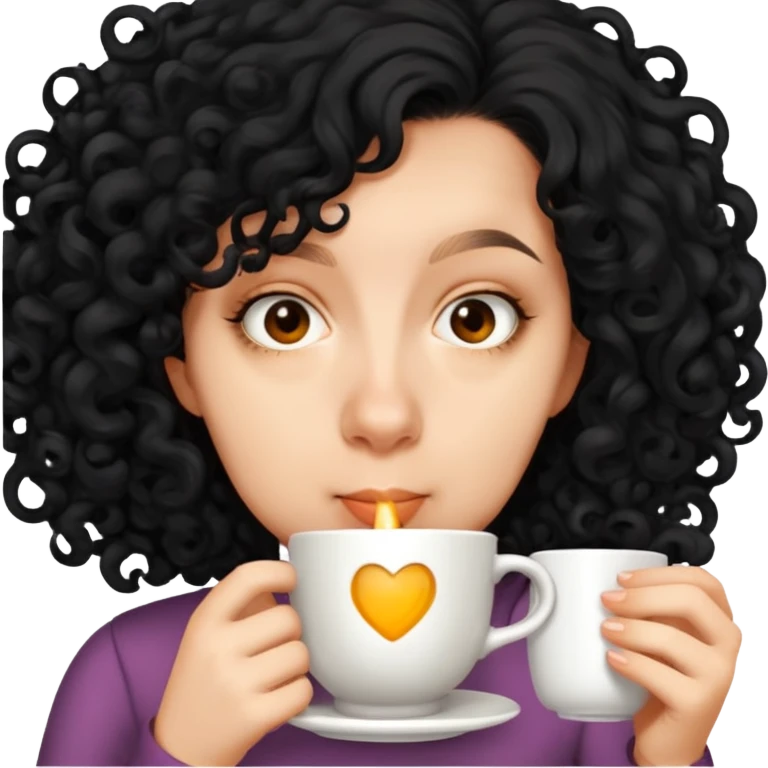 Curly haired girl sipping tea emoji