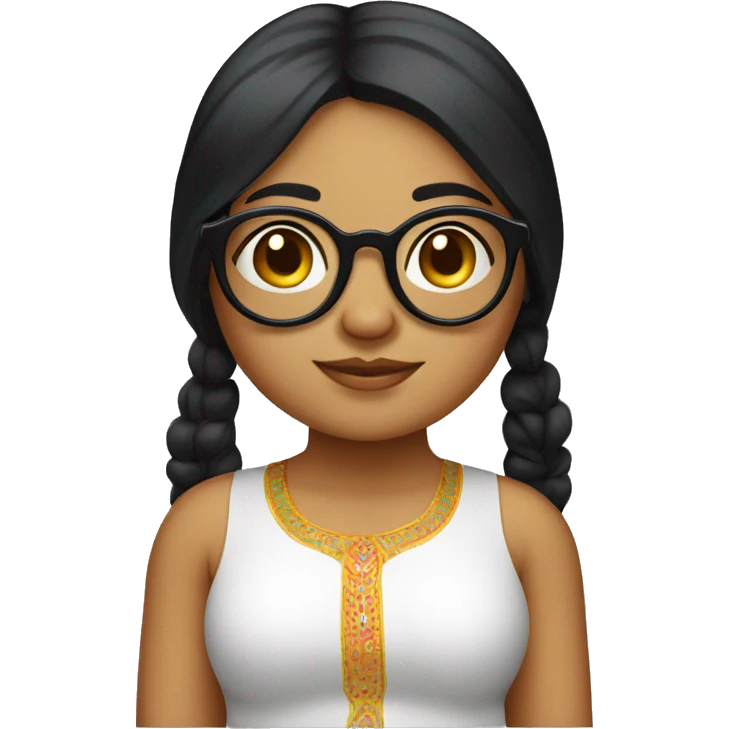 indian fair chubby girl with black cury hair and round specs emoji
