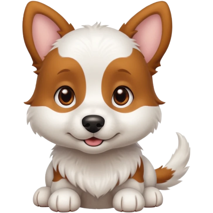 White dog with brown eyes and some long body and white ears with brown spots curved on the sides emoji