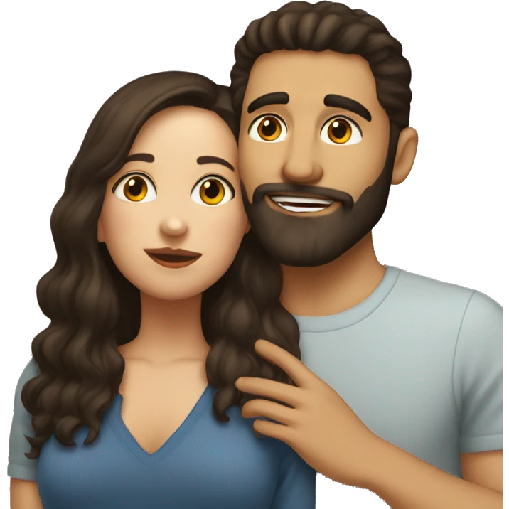 Brunette kisses bearded brunette on the cheek emoji