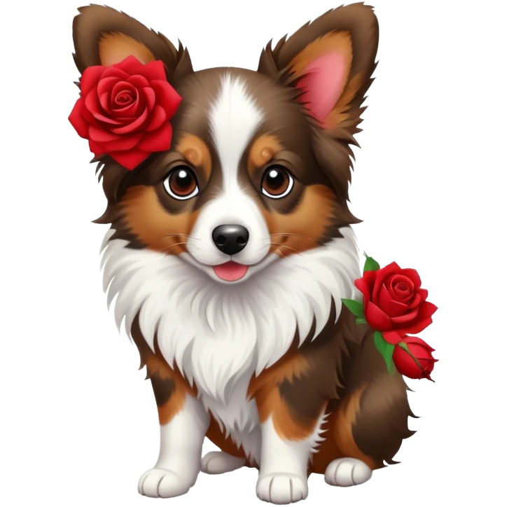 Mini aussie papillon mix with a red rose emoji