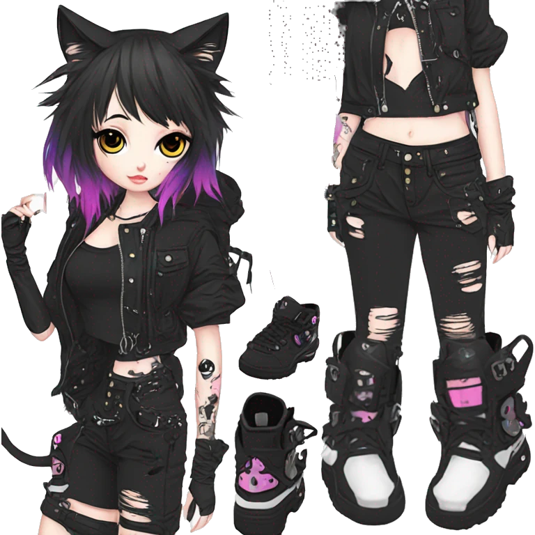 Edgy Kawaii Cute Cool Cartoon Anime Punk Techwear Gothic Catgirl emoji