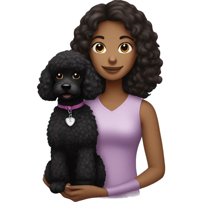 Brunette girl holding black poodle emoji