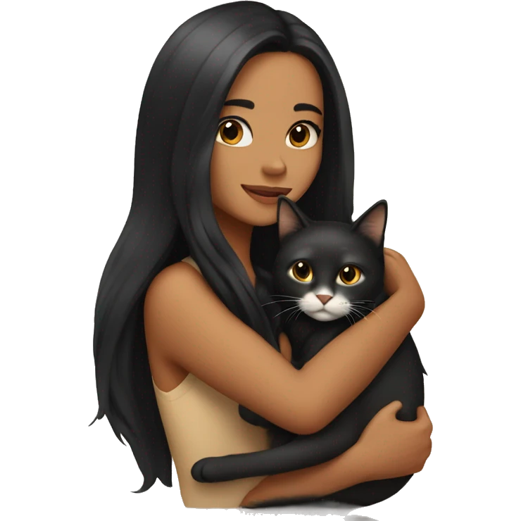 pretty woman with very long black hair and caramel skin hugging a cat emoji