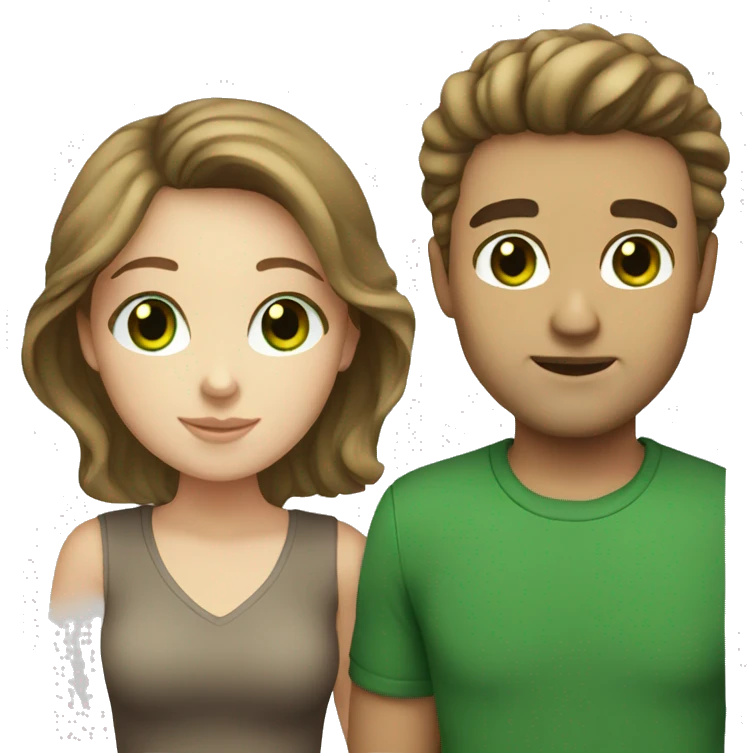 White couple brown hair green eyes emoji