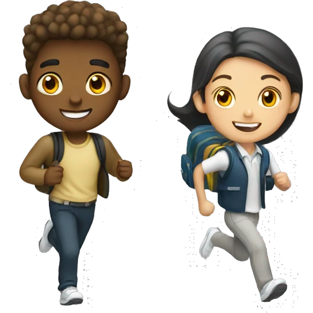 A white student and a classmate running at school emoji