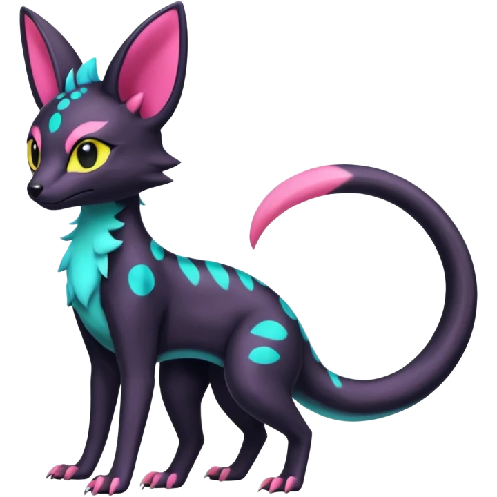 Neon pastel Salandit-Umbreon-Genet-Noivern-Noibat-Serval-Hybrid (Full body) emoji