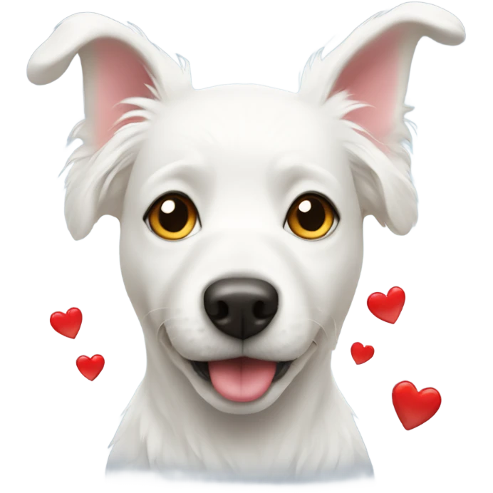 White dog with hearts emoji