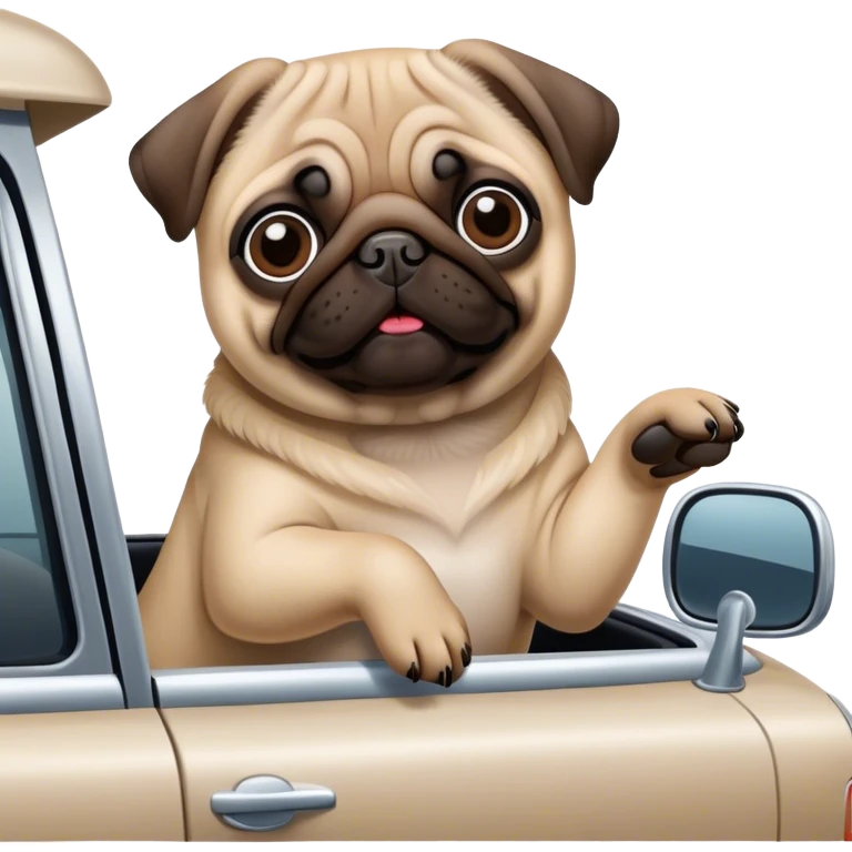 Pug hanging out of car window emoji