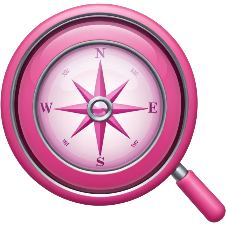 mix light pink dark pink and white girly internet compass logo with a small magnifying glass emoji