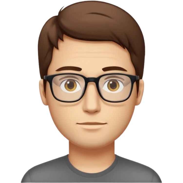 a young man around 30 years old, with brown hair, longer rectangular face, light yellow skin color, small eyes with rectangle shape glasses, without beard, no forehead wrinkles emoji