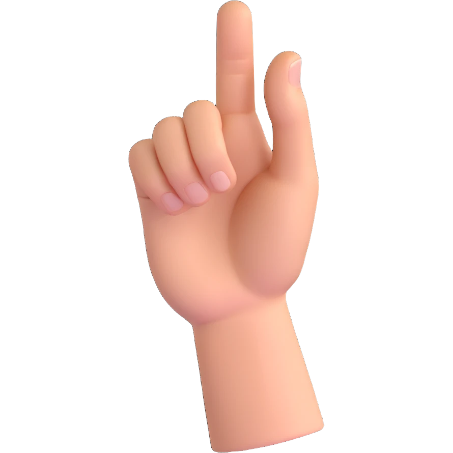 3D emoji style hand with index finger curled downward like a hook, thumb resting over it, other fingers extended upright emoji