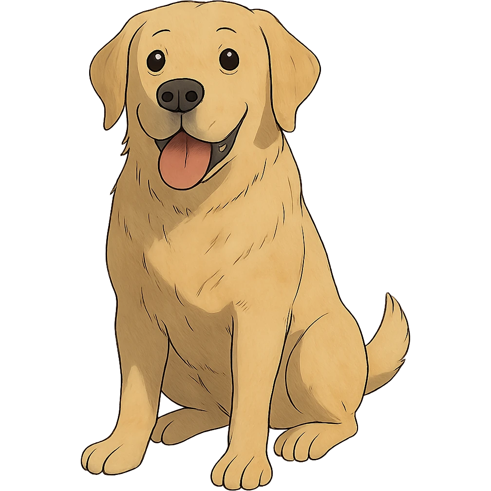 realistic ghibli style labrador dog with a friendly expression emoji