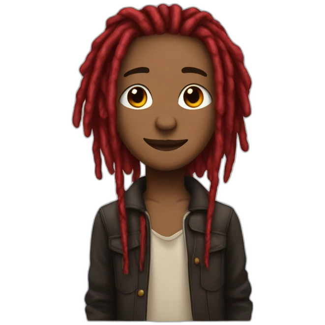 Cute brown skin with red and black colored dreads emoji