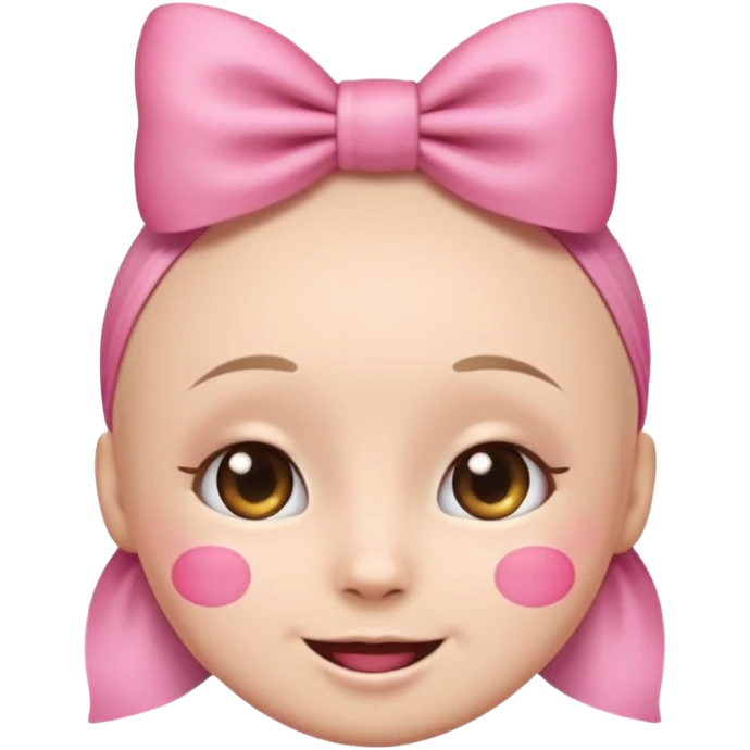 Emoji with pink bow, cute face with blush, no hair  emoji