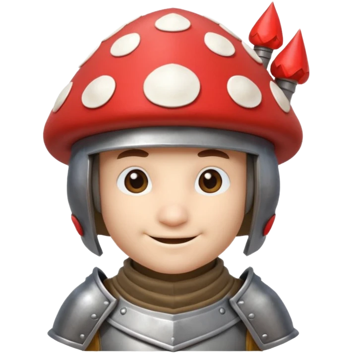 mushroom knight portrait, head and shoulders only, mushroom cap helmet, tiny armor collar, heroic smile, fantasy vibe, 3D cartoon, mobile game icon style, clean background, no text, no watermark
 
 emoji