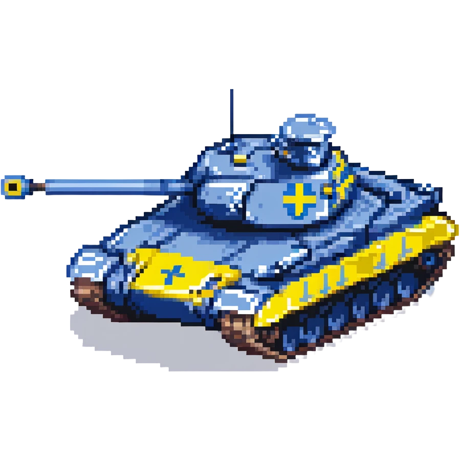Ukrainian tank with blue and yellow details, military vehicle emoji