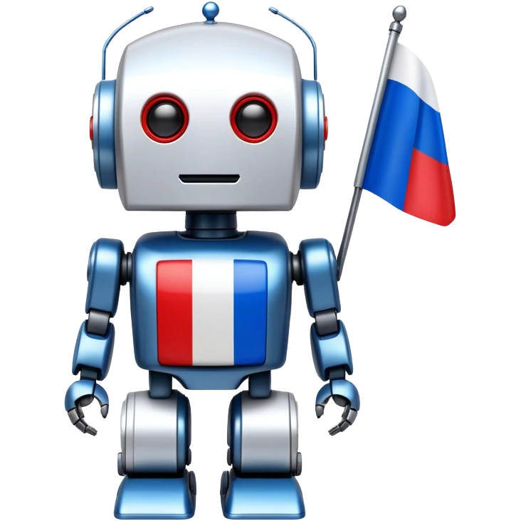 Robot with blue, white, and red Russian flag colors on its metallic body emoji
