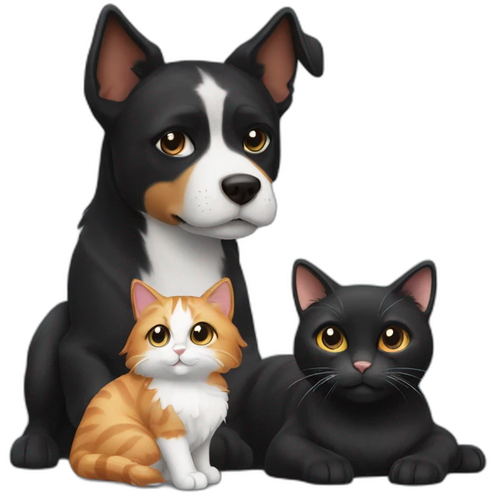 black dog next to a calico cat emoji