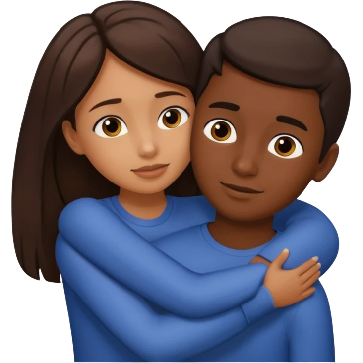 carmel girl with dark brown and tall darkskin boy hugging  emoji