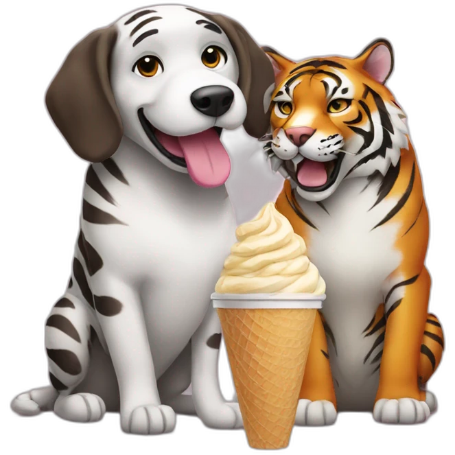 Dog and tiger eating ice cream together  emoji