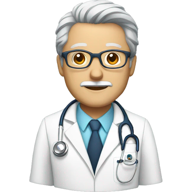doctor with glasses, gray hair and beard with white coat and stethoscope emoji