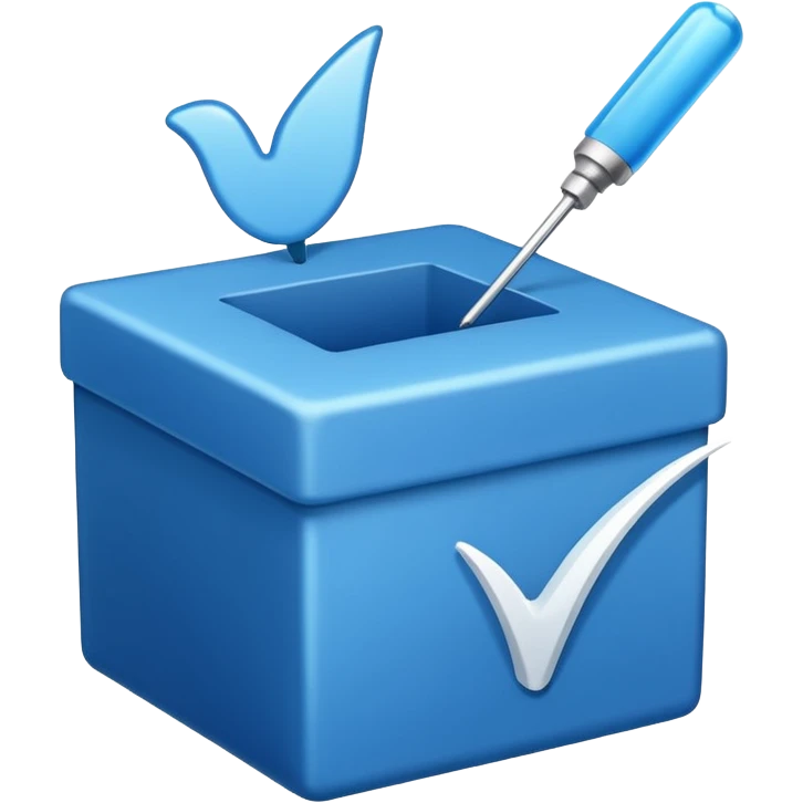 A blue box  and a white tick emoji