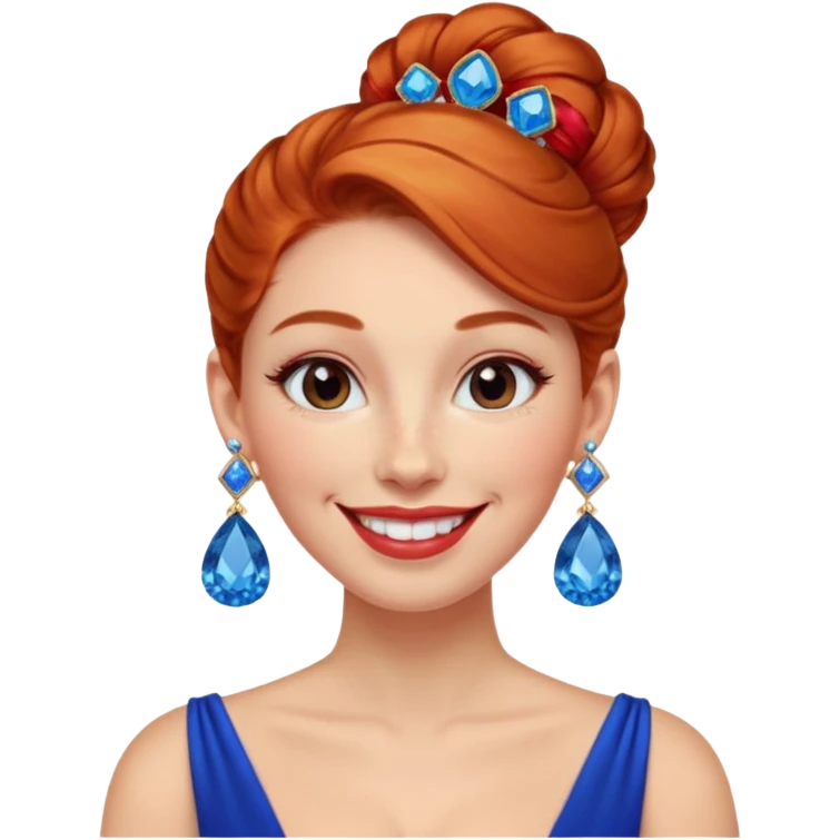 gem lover woman with gem accessories excessive amount very big gem earrings ginger bun hair and redbluediamonds emoji