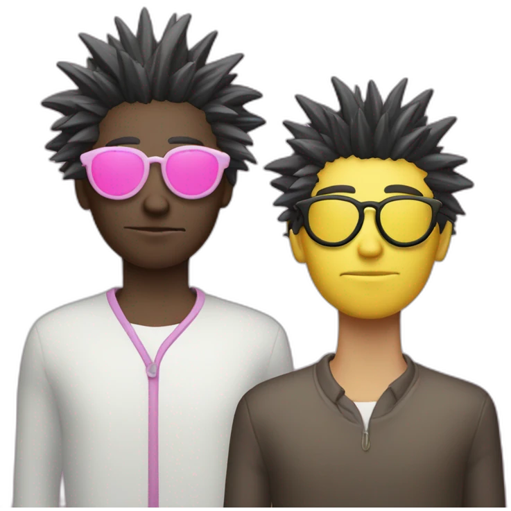 Salseman with ghost white skin waring round glasses with the left lens being pink and the right lens being yellow and his hair is spiky on the edges emoji