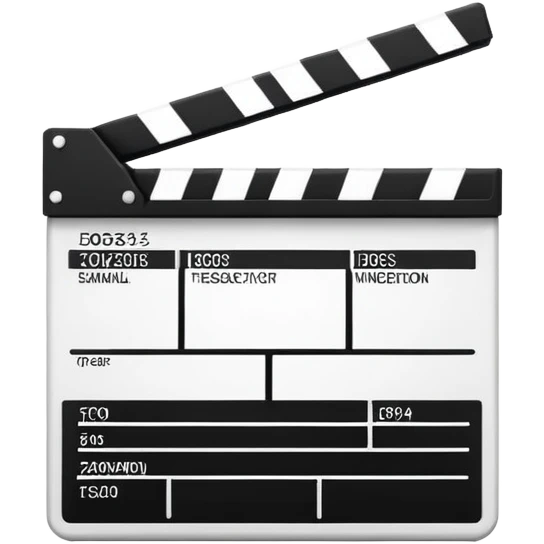 Ultra minimal black and white film clapperboard with just essential elements, clean geometric iOS emoji style, most simplified possible version emoji