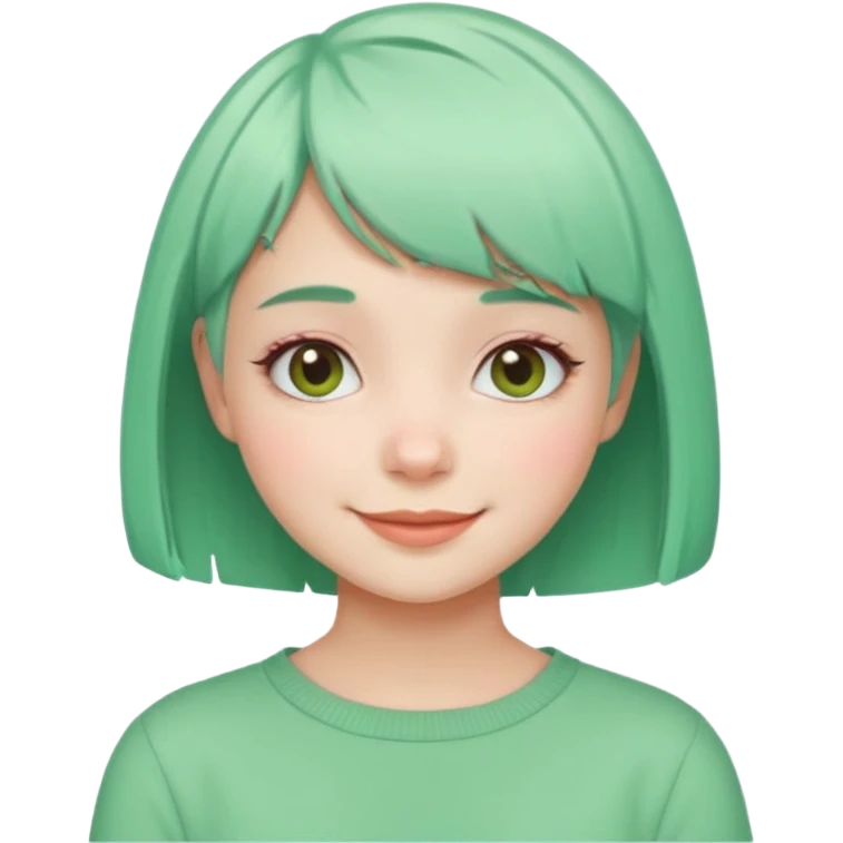 Girl with Mint Bob Cut – short pastel-green hair, cheerful smile. emoji