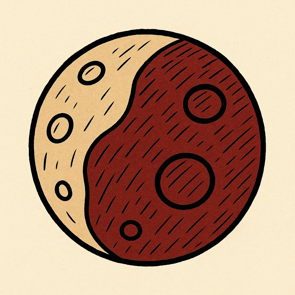 blood moon with smoother craters, two-tone fill: beige and dark red (doodle style) emoji