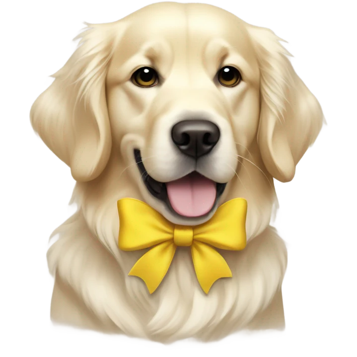 English cream golden retriever with yellow bow emoji