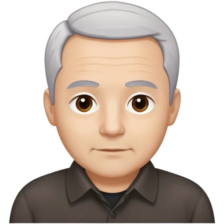 Head and shoulders portrait of Puerto Rican actor René Monclova. Round face with light skin tone. Short gray/white hair with receding hairline. Expressive dark brown eyes, thick eyebrows. Clean-shaven. Slight smile. Wearing a dark collared shirt. emoji